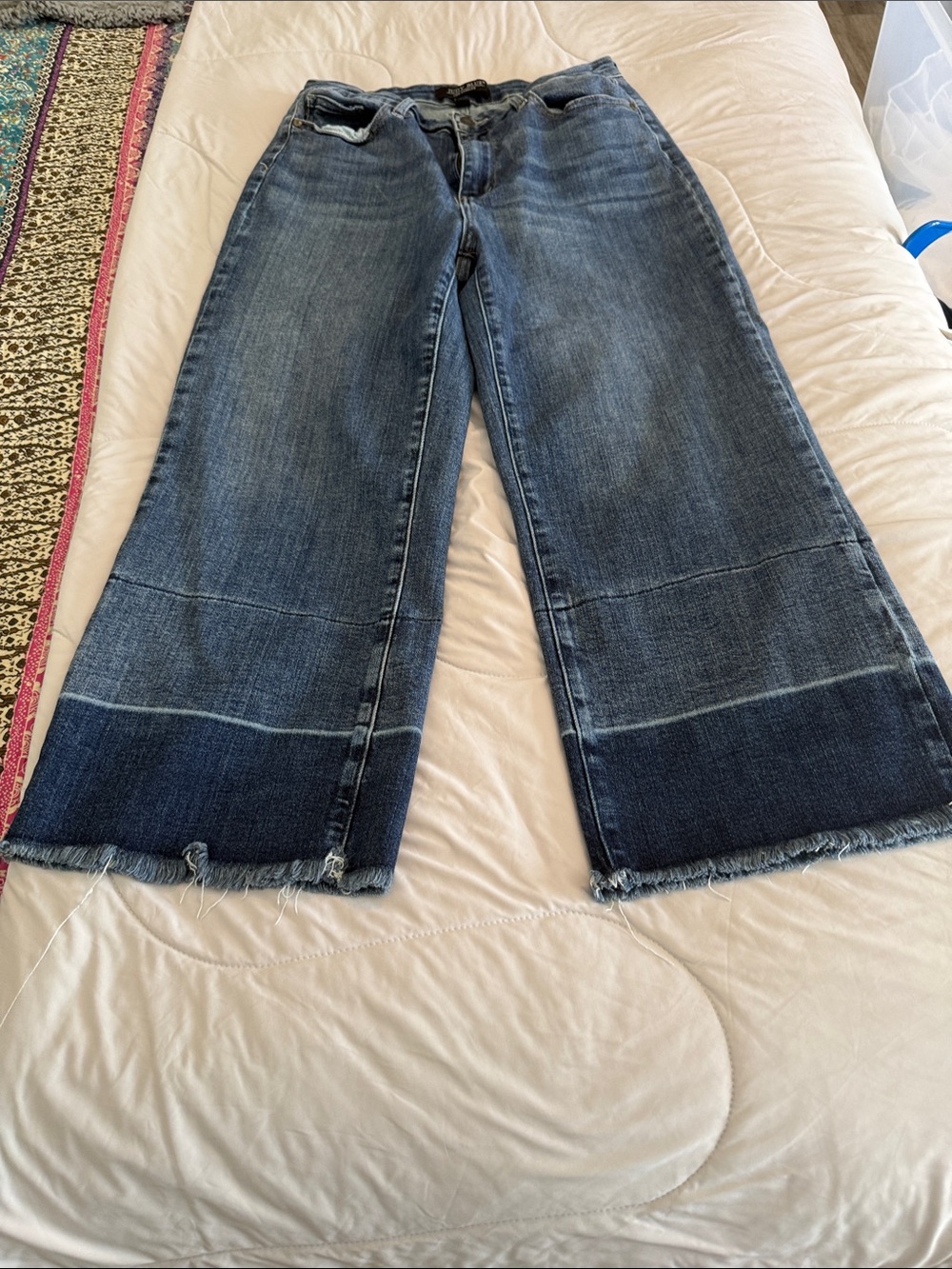 Judy Blue Two-Tone Wide Leg Jeans in Medium & Dark Blue